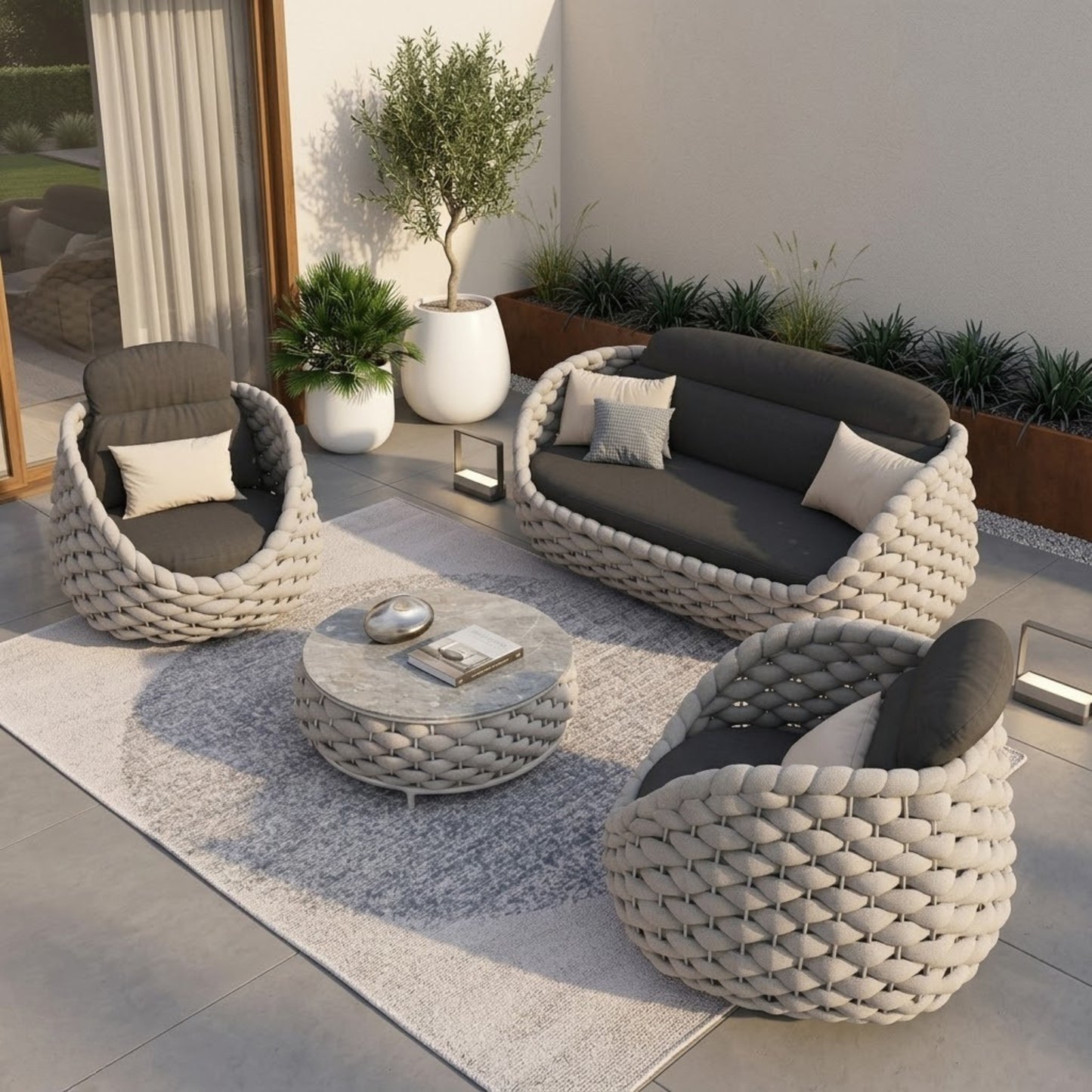 Ensemble Salon de Jardin Rotin Tressé 5 Places | Mobilier Extérieur Premium