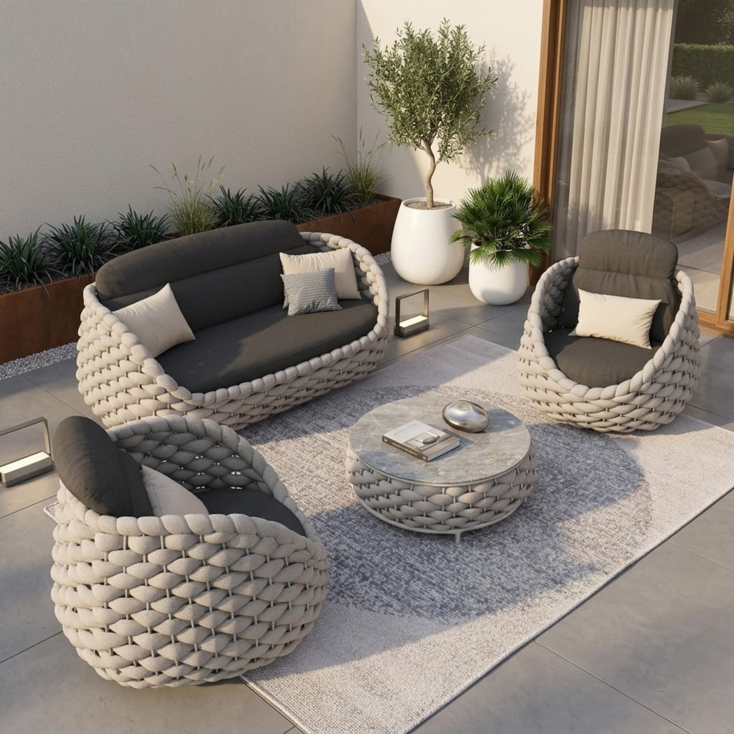 Ensemble Salon de Jardin Rotin Tressé 5 Places | Mobilier Extérieur Premium