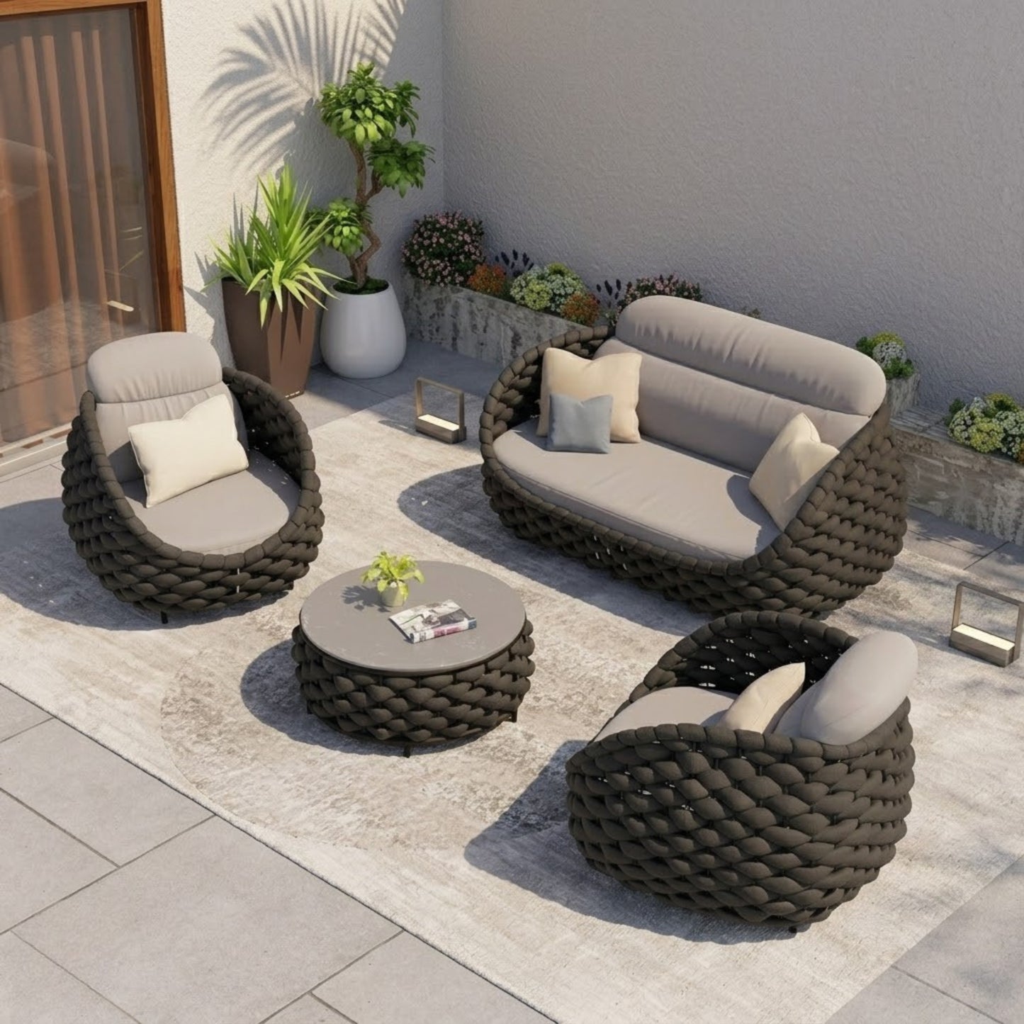 Ensemble Salon de Jardin Rotin Tressé 5 Places | Mobilier Extérieur Premium