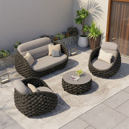 Ensemble Salon de Jardin Rotin Tressé 5 Places | Mobilier Extérieur Premium
