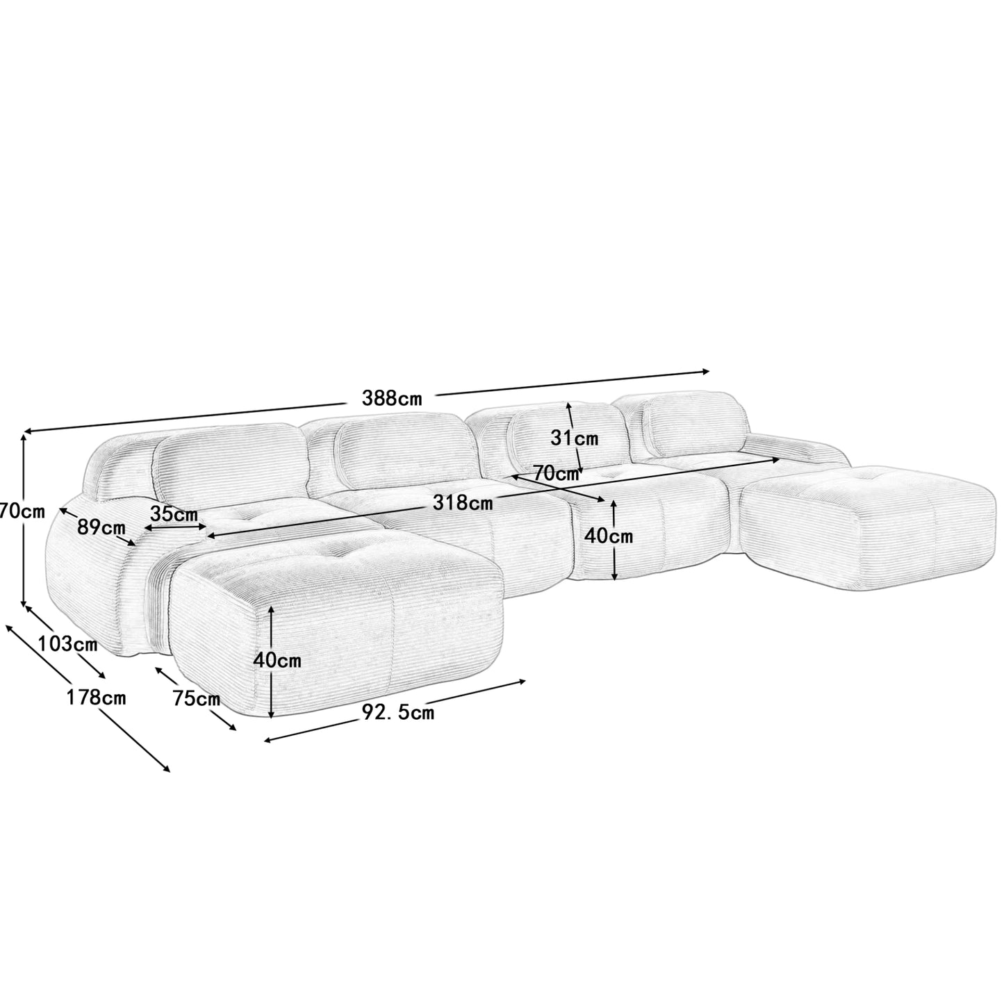 Canapé en U en Modulable et Ergonomique | Grand canapé panoramique