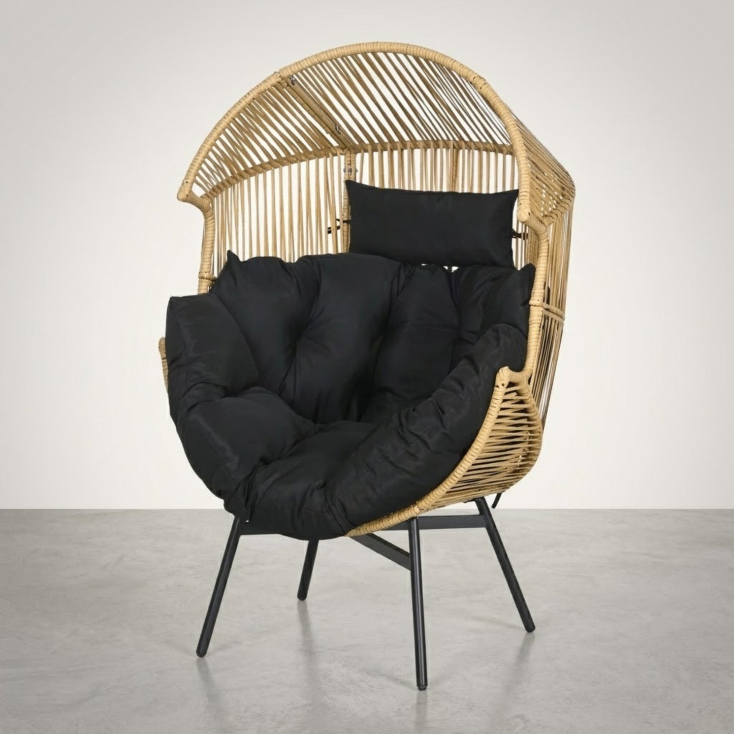 Fauteuil Oeuf de Jardin sur Pieds - Chaise Longue Design en Rotin Tressé et Acier