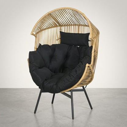 Fauteuil Oeuf de Jardin sur Pieds - Chaise Longue Design en Rotin Tressé et Acier