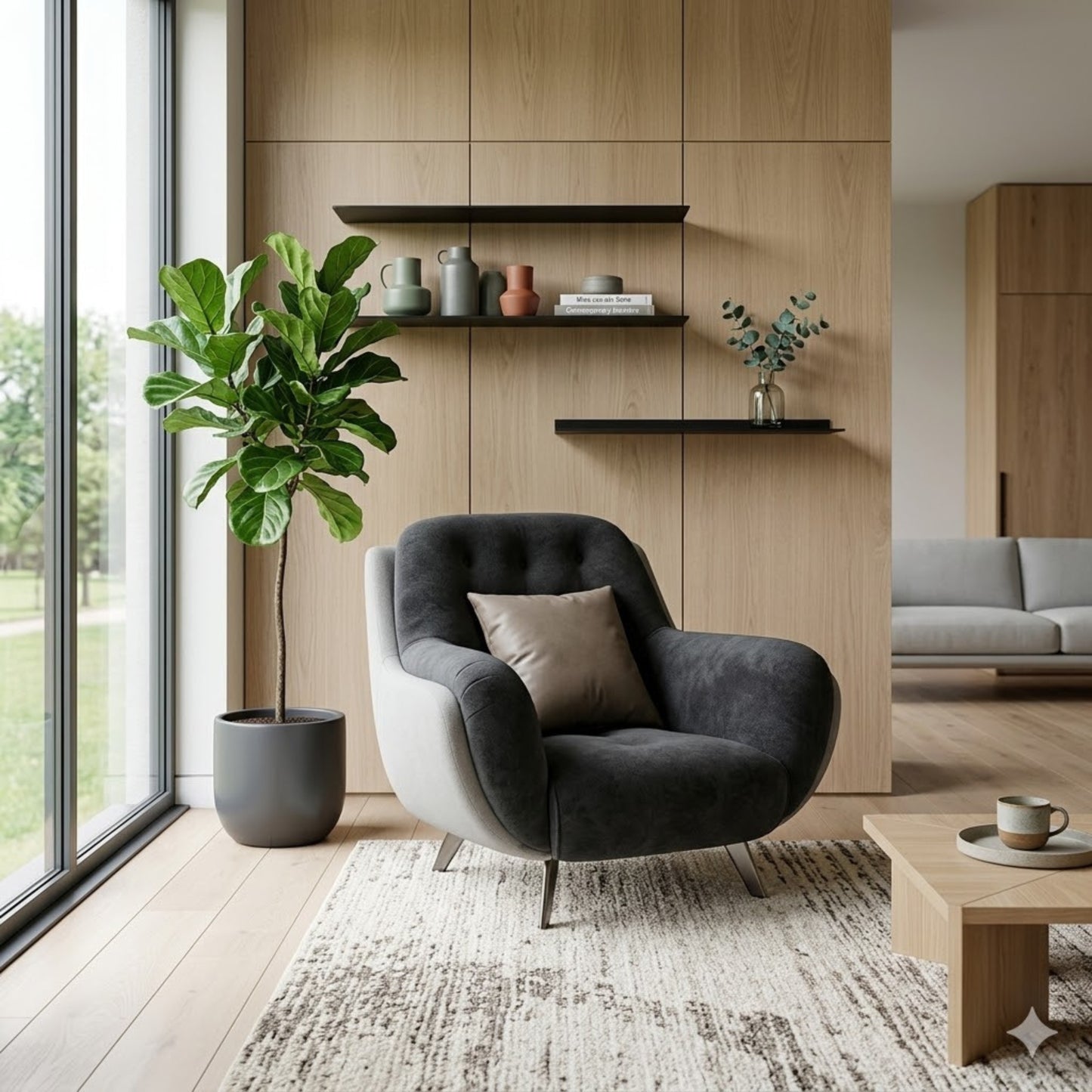 Fauteuil Club en Acier Inoxydable & Bois