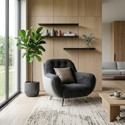 Fauteuil Club en Acier Inoxydable & Bois