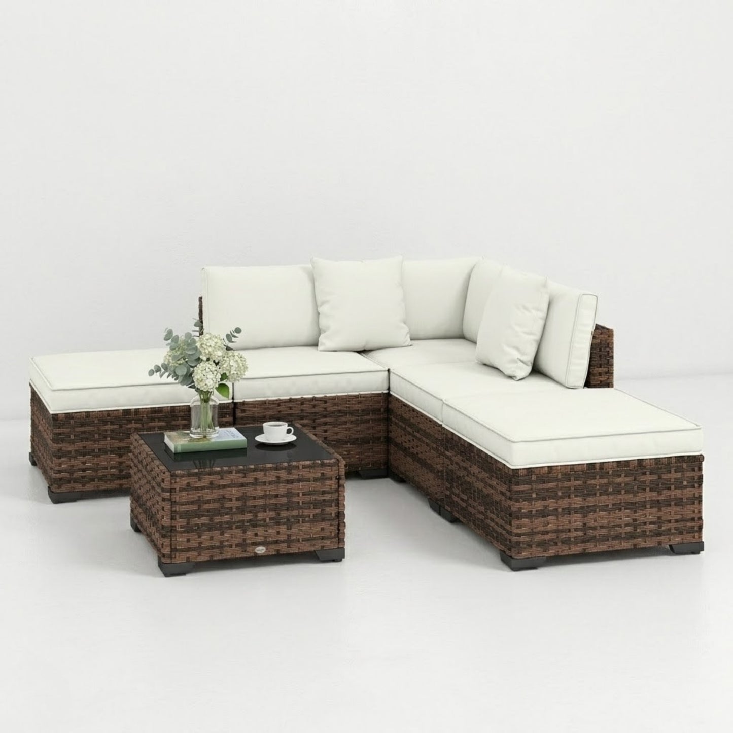 Salon de Jardin Modulable 6 Pièces en Résine Tressée | Coussins Rembourrés