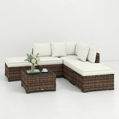 Salon de Jardin Modulable 6 Pièces en Résine Tressée | Coussins Rembourrés