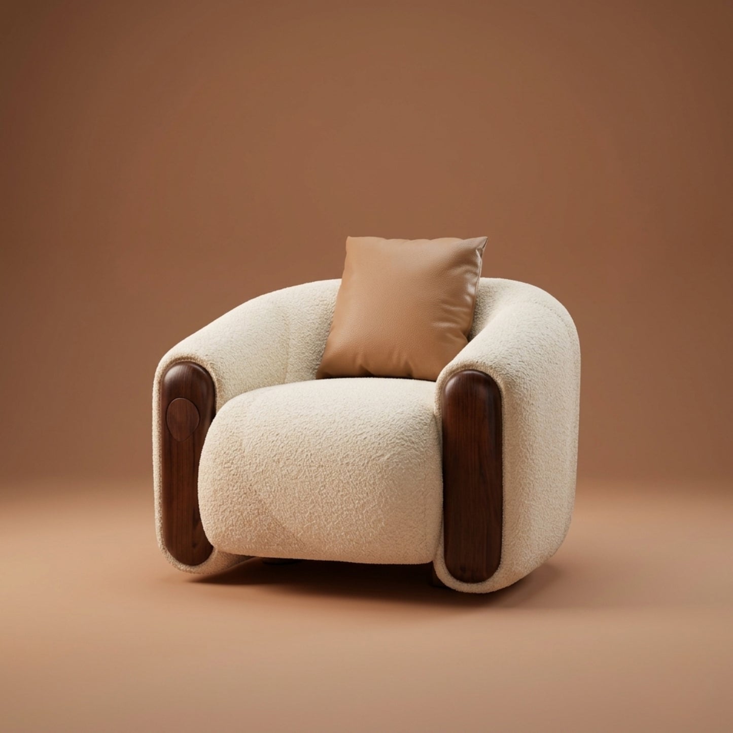 Fauteuil Accent Bouclé & Bois Massif | Fauteuil Lounge Design Contemporain