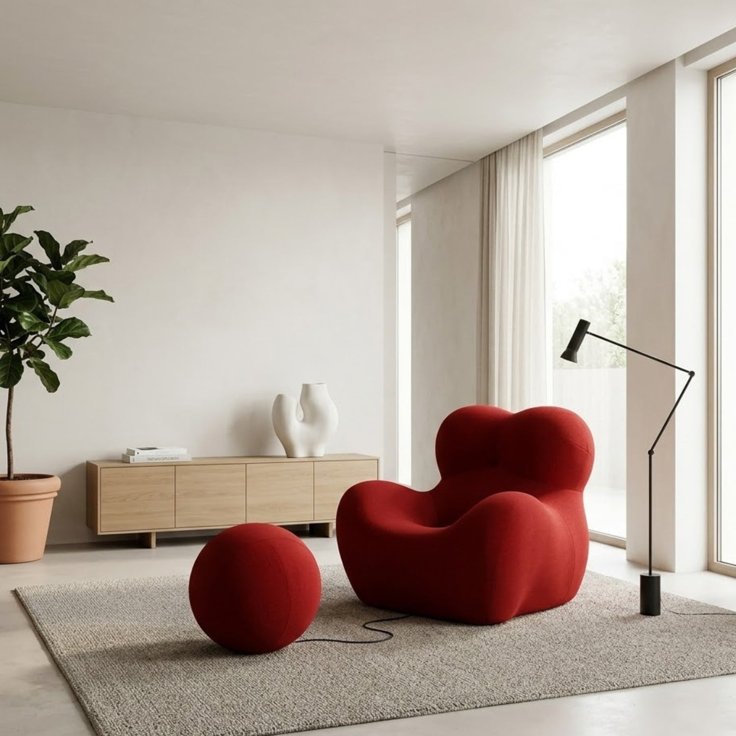 Fauteuil Design Organique avec Pouf — Pièce de Designer Premium