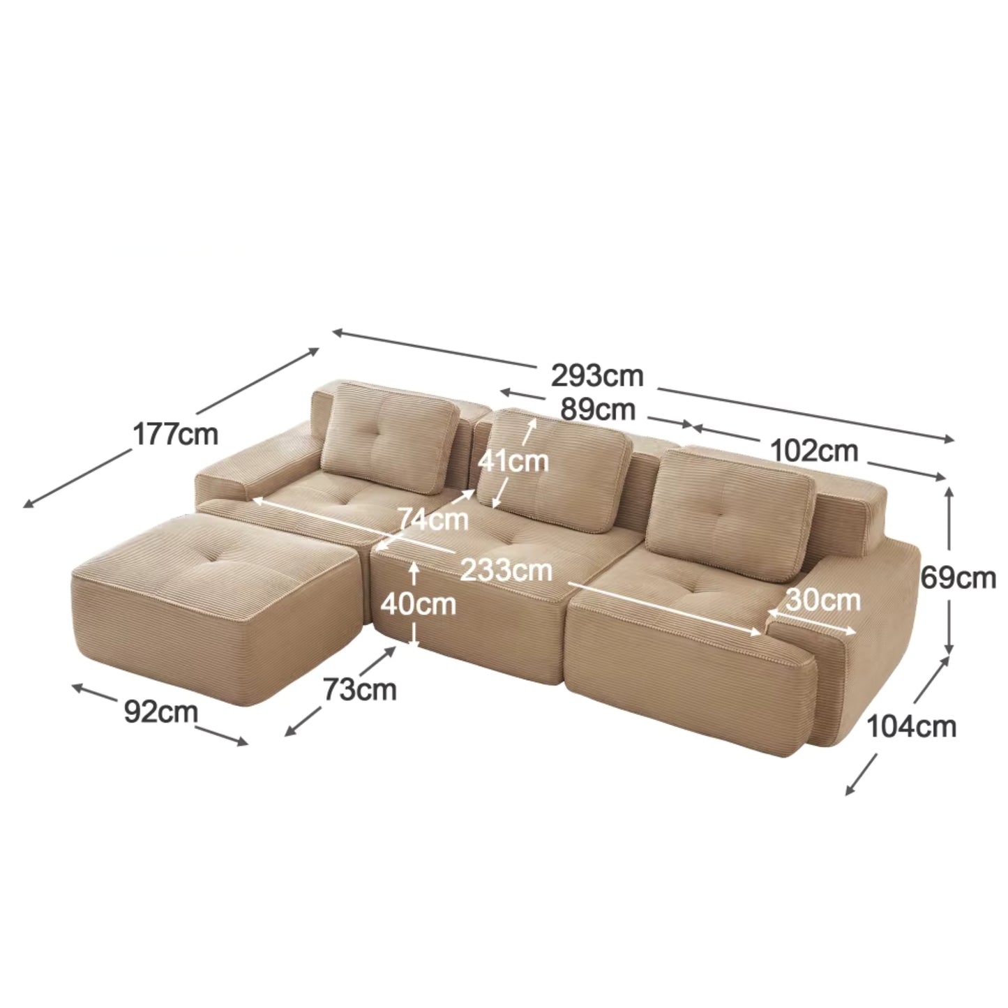 Canapé d'Angle Modulable | Canapé en Velours 3 Places