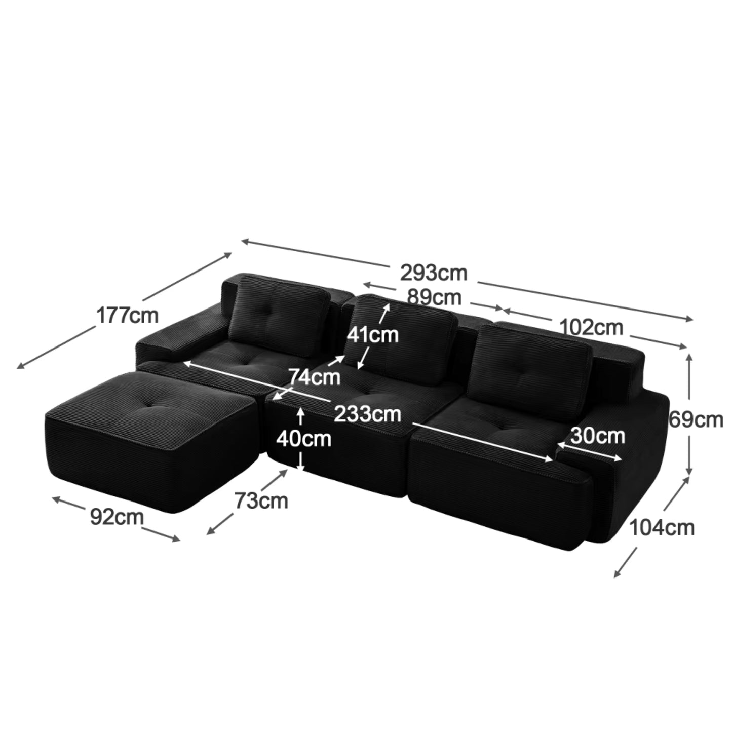 Canapé d'Angle Modulable | Canapé en Velours 3 Places