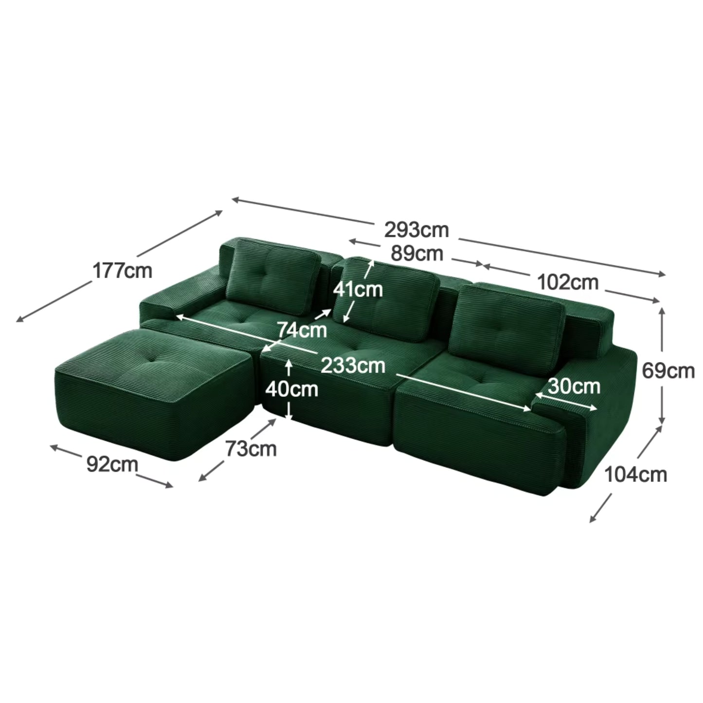 Canapé d'Angle Modulable | Canapé en Velours 3 Places