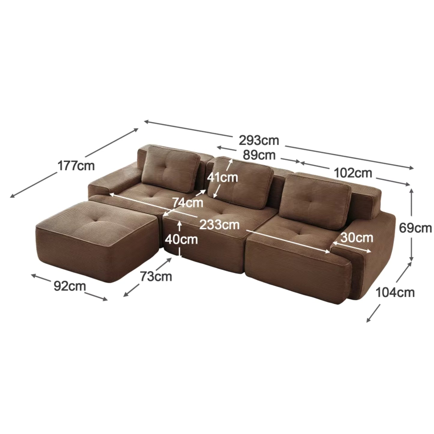 Canapé d'Angle Modulable | Canapé en Velours 3 Places