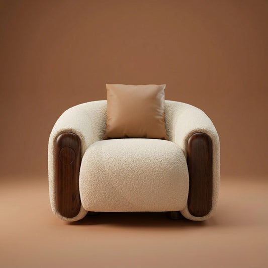 Fauteuil Accent Bouclé & Bois Massif | Fauteuil Lounge Design Contemporain
