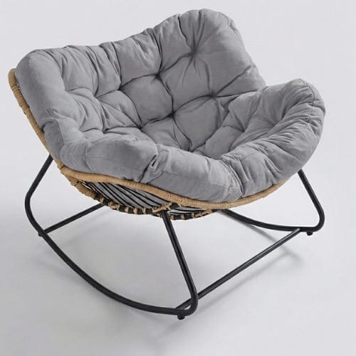 Gris Chaise Longue à Bascule en Rotin & Chanvre | Fauteuil Relax Design Maison Lysea