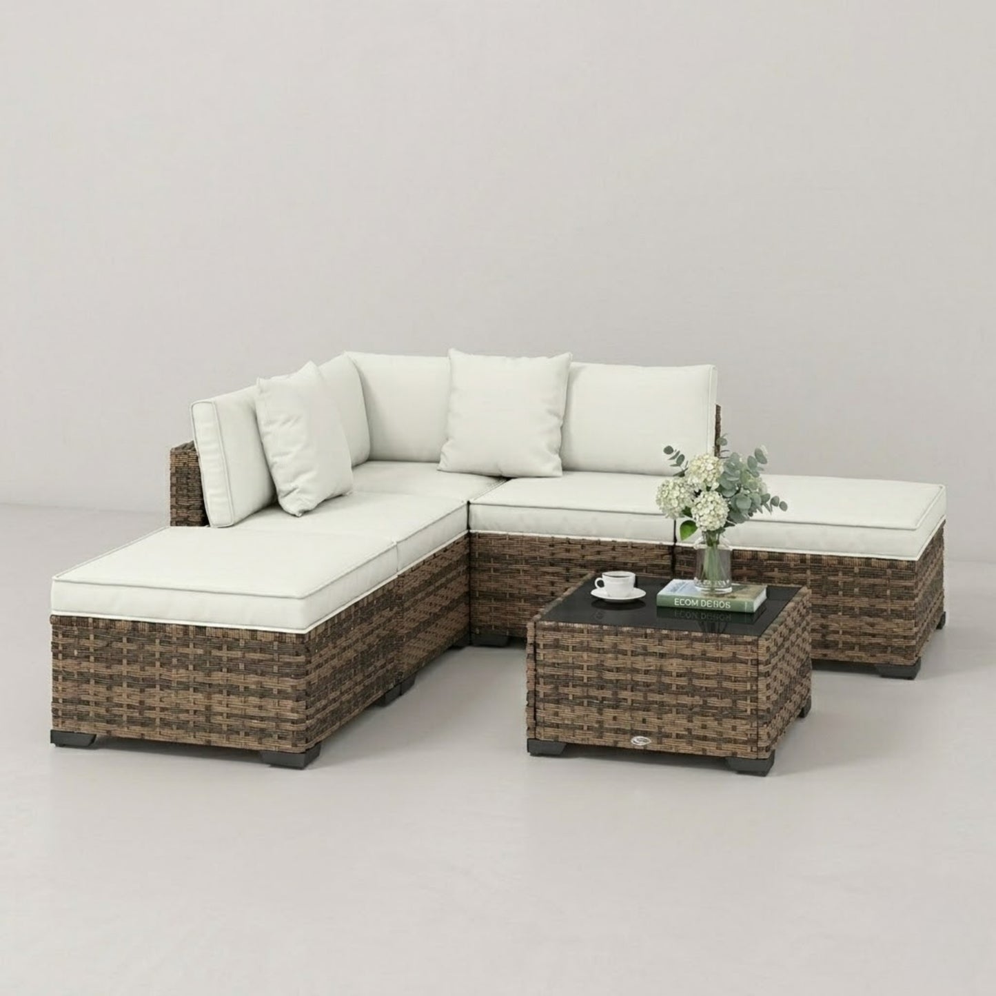 Salon de Jardin Modulable 6 Pièces en Résine Tressée | Coussins Rembourrés