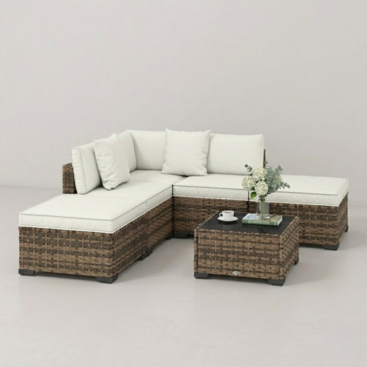Salon de Jardin Modulable 6 Pièces en Résine Tressée | Coussins Rembourrés