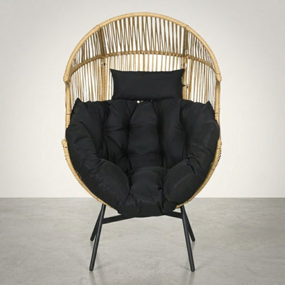 Fauteuil Oeuf de Jardin sur Pieds - Chaise Longue Design en Rotin Tressé et Acier