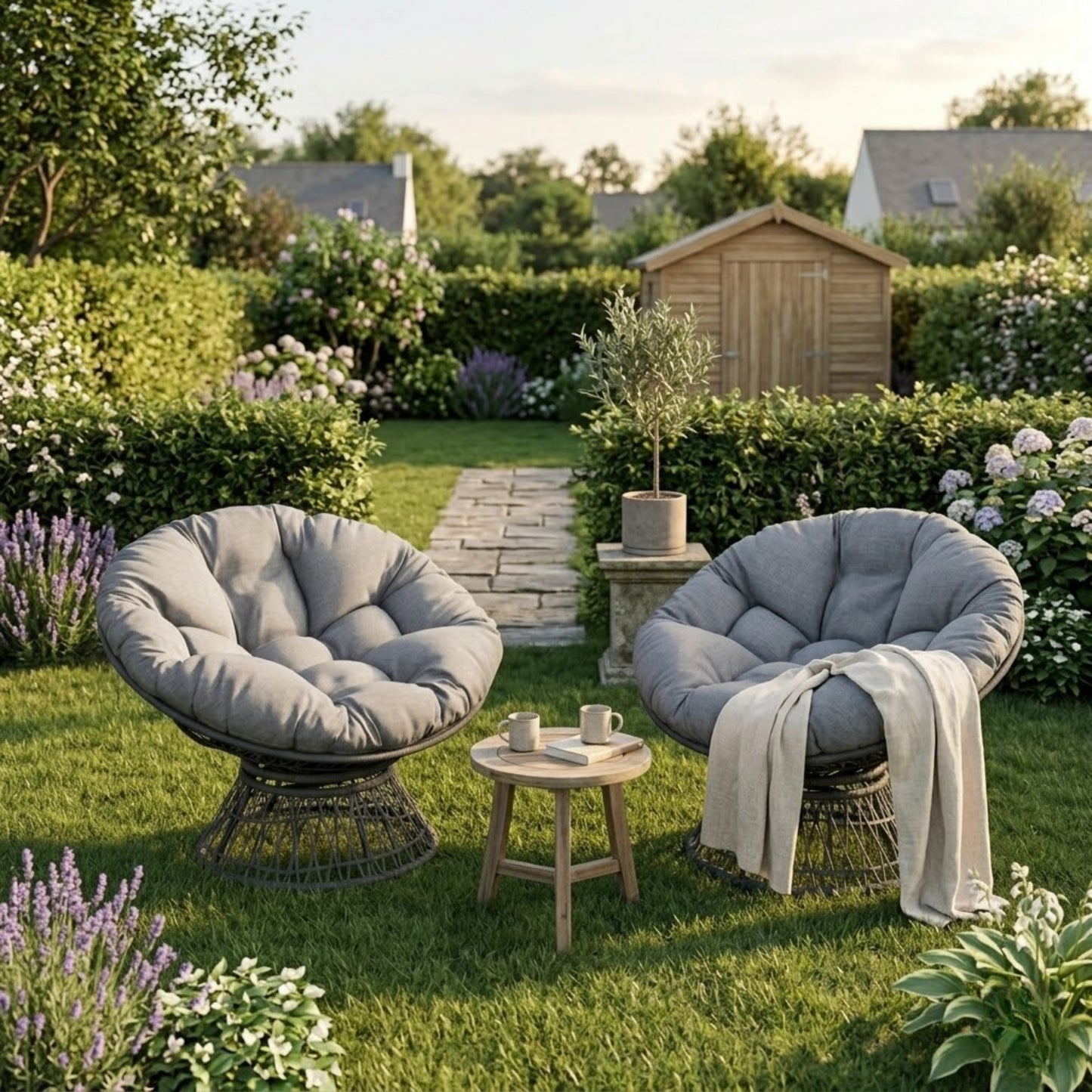 Fauteuil Papasan Pivotant 360° Premium | Rotin et Acier - Coussin Moelleux