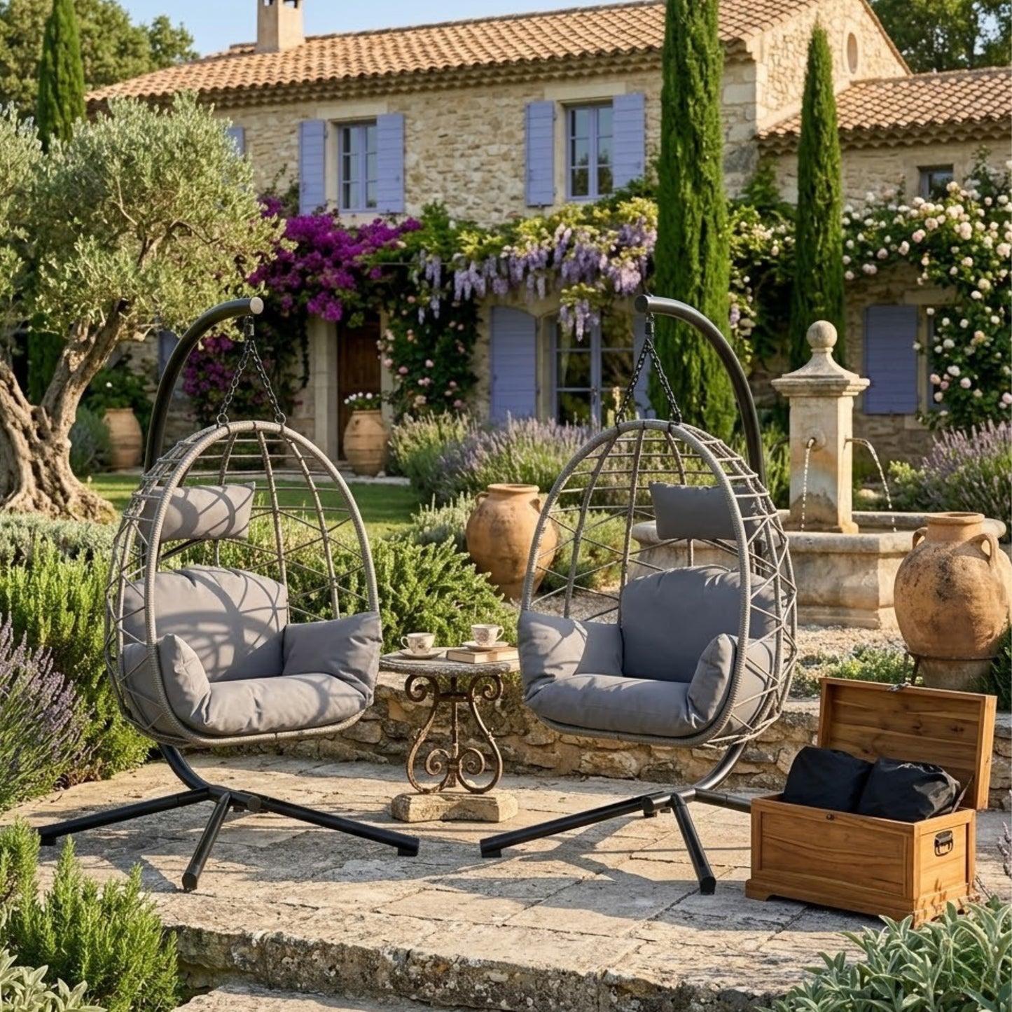Fauteuil suspendu oeuf avec Support et Housse de Protection - Fauteuil de jardin