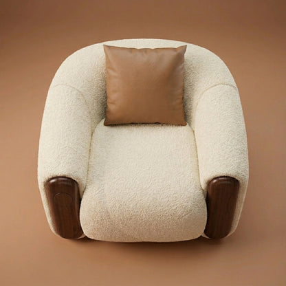 Fauteuil Accent Bouclé & Bois Massif | Fauteuil Lounge Design Contemporain