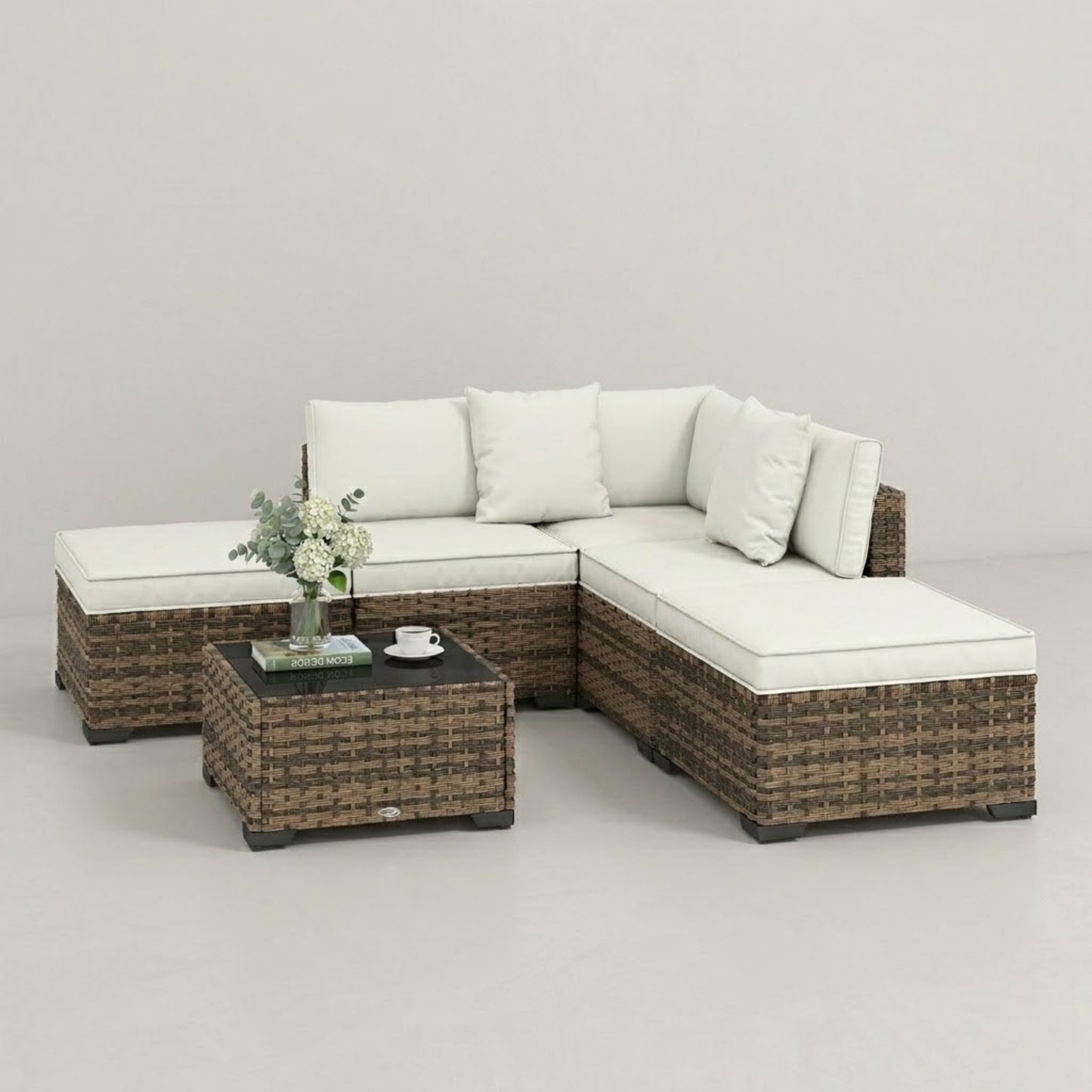 Salon de Jardin Modulable 6 Pièces en Résine Tressée | Coussins Rembourrés
