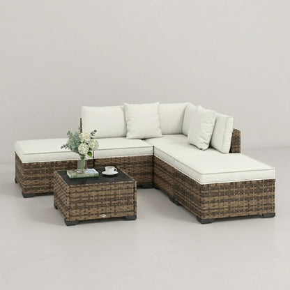 Salon de Jardin Modulable 6 Pièces en Résine Tressée | Coussins Rembourrés