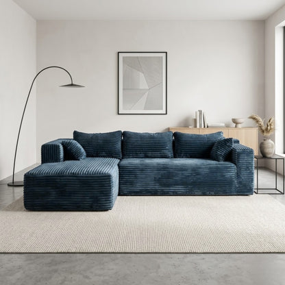 Canapé d'Angle 3 Places en Velours Bleu – Modulable et Design