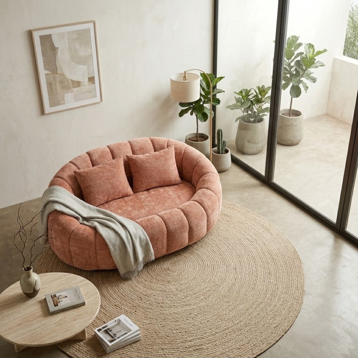 Canapé Pouf de Sol 2 Places en Tissu Chenille – Design Lounge