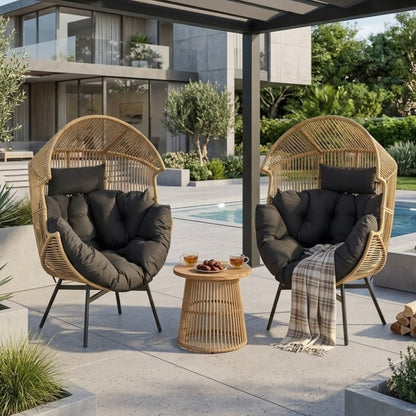 Fauteuil Oeuf de Jardin sur Pieds - Chaise Longue Design en Rotin Tressé et Acier