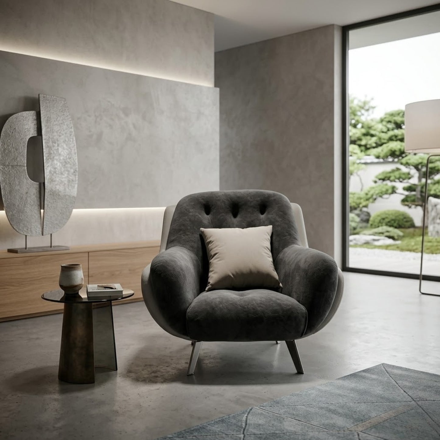 Fauteuil Club en Acier Inoxydable & Bois