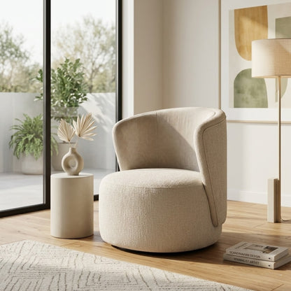 Fauteuil Rond Bouclé Beige | Assise Enveloppante Design Contemporain