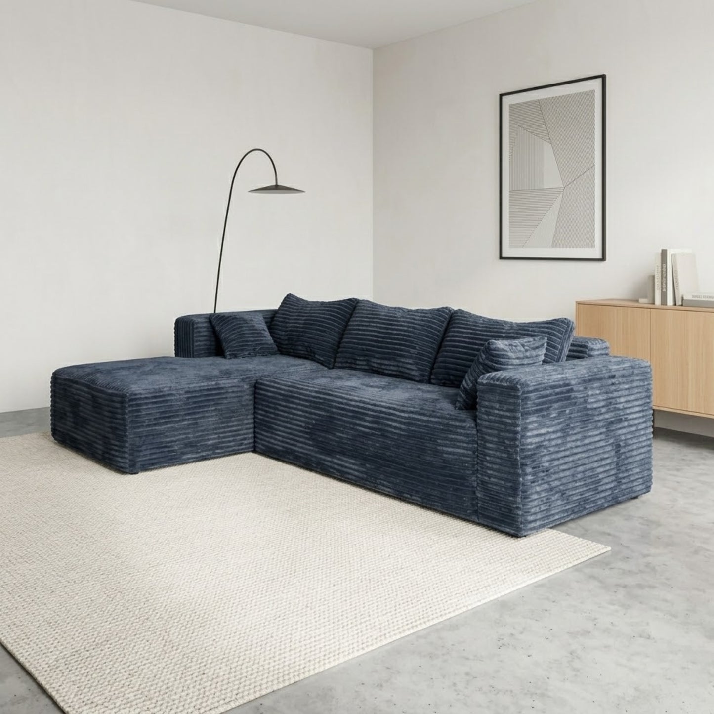 Canapé d'Angle 3 Places en Velours Bleu – Modulable et Design