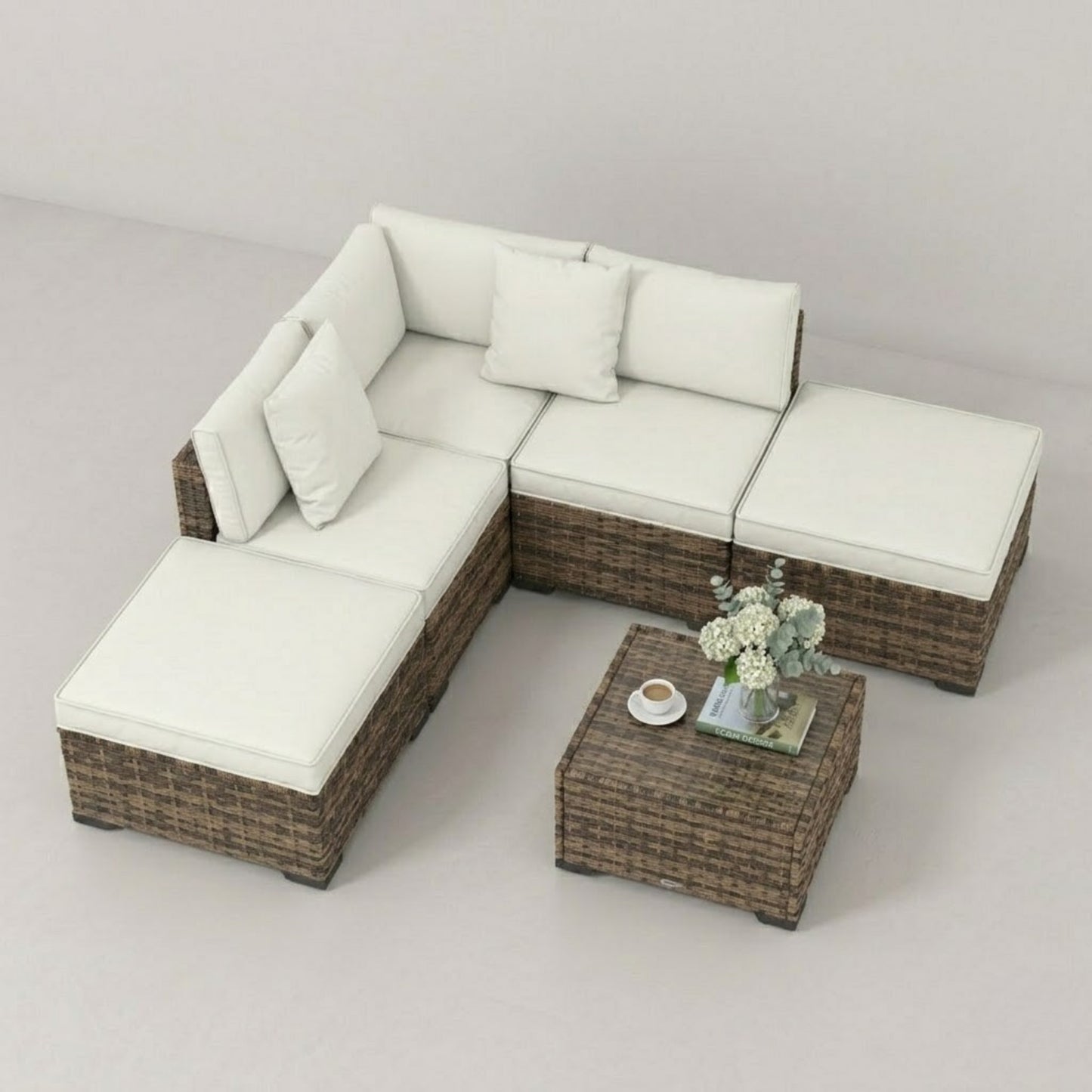 Salon de Jardin Modulable 6 Pièces en Résine Tressée | Coussins Rembourrés