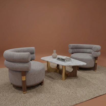 Fauteuil Lounge Bouclé Courbe & Laiton | Design Arrondi Premium