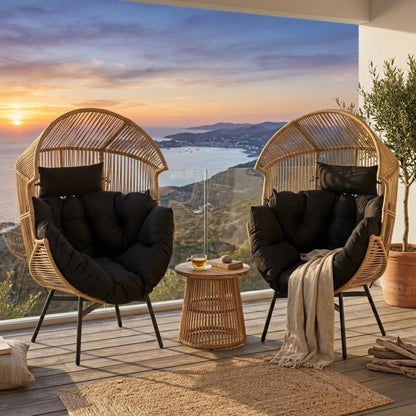 Fauteuil Oeuf de Jardin sur Pieds - Chaise Longue Design en Rotin Tressé et Acier
