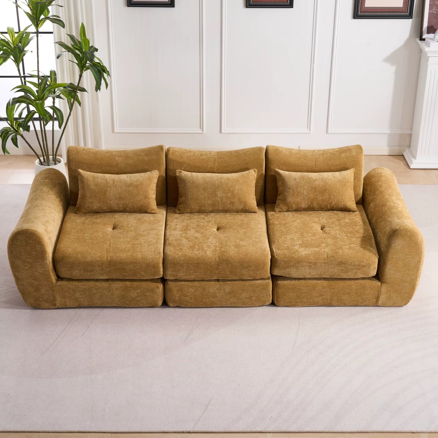 Canapé Modulable 3 Places en Tissu Chenille – Design Minimaliste & Modulable