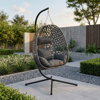 Fauteuil Suspendu Jardin - Chaise Oeuf en Rotin et Acier Galvanisé