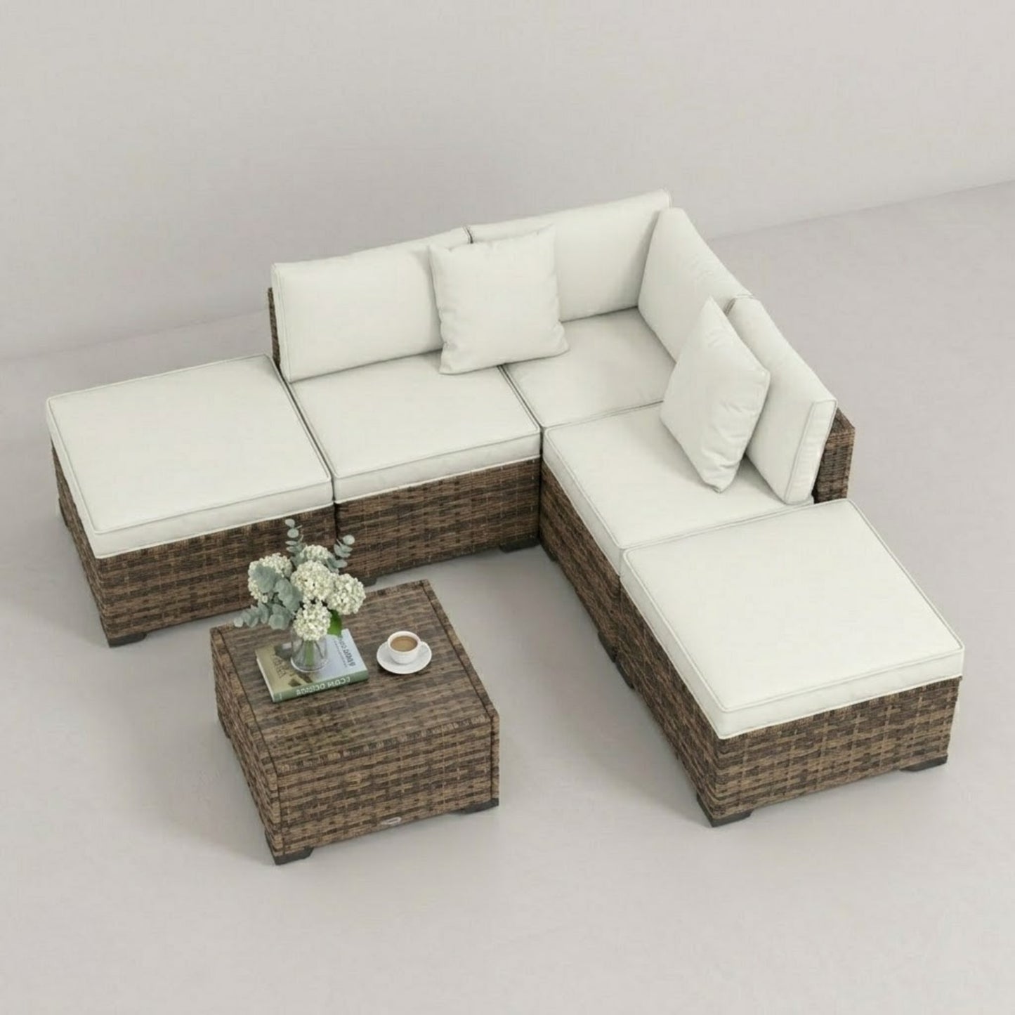 Salon de Jardin Modulable 6 Pièces en Résine Tressée | Coussins Rembourrés