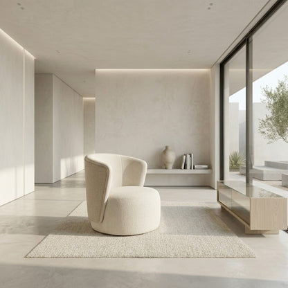 Fauteuil Rond Bouclé Beige | Assise Enveloppante Design Contemporain