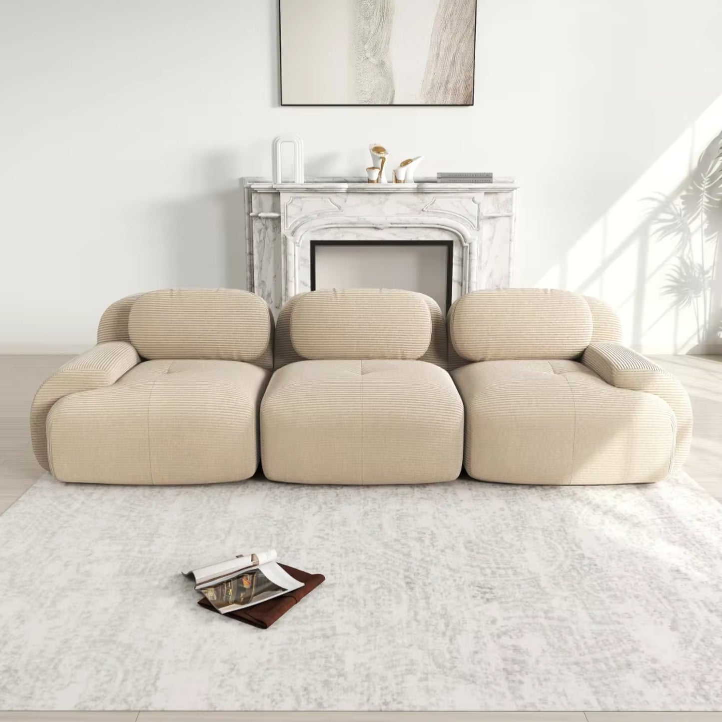 Canapé 3 Places droit en Velours Côtelé – Design Modulable et Confort