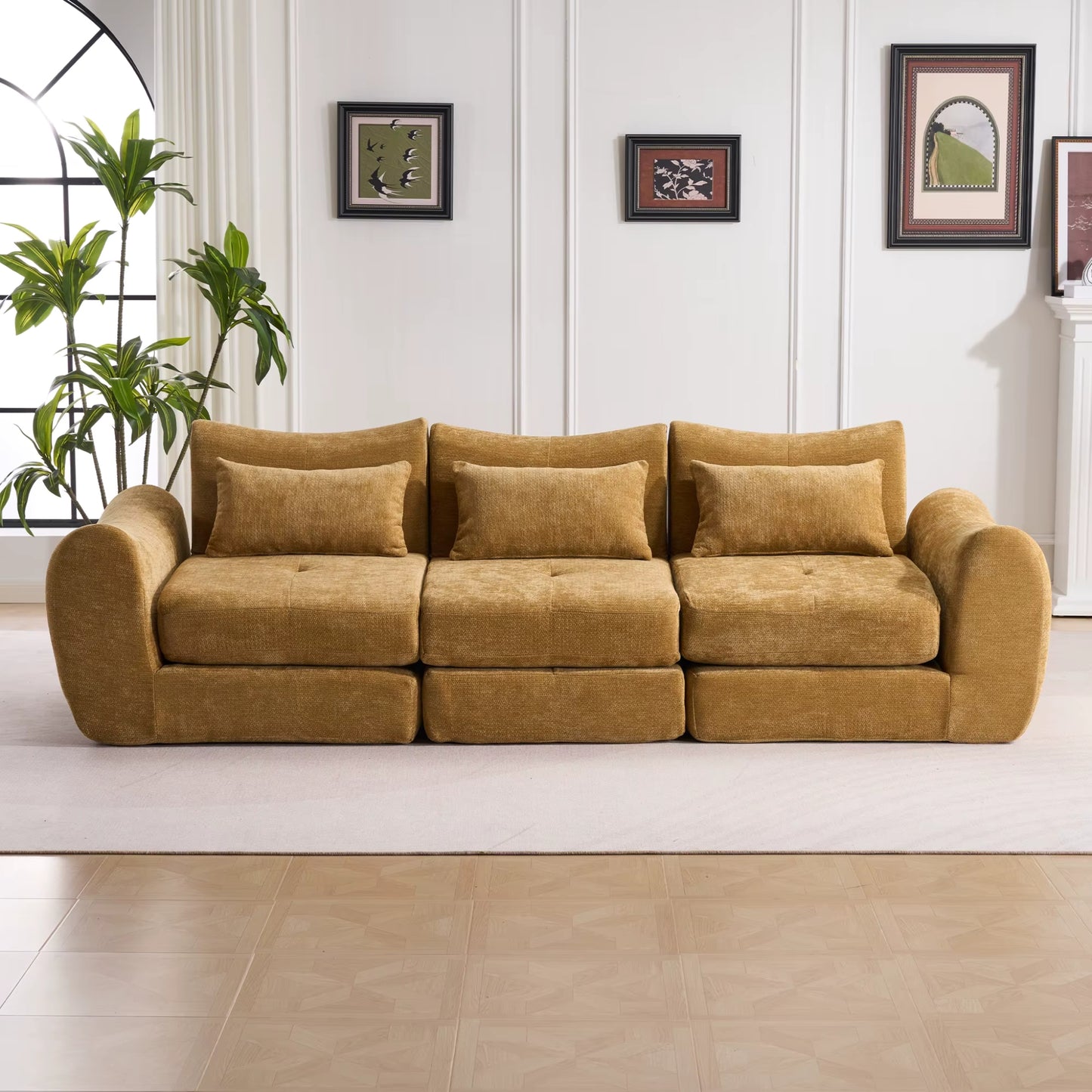 Canapé Modulable 3 Places en Tissu Chenille – Design Minimaliste & Modulable