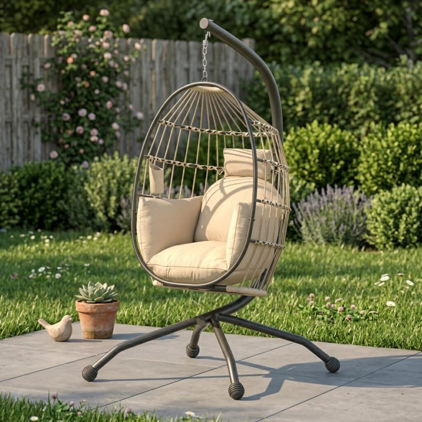 Fauteuil Oeuf suspendu confort premium | Porte-gobelet intégré