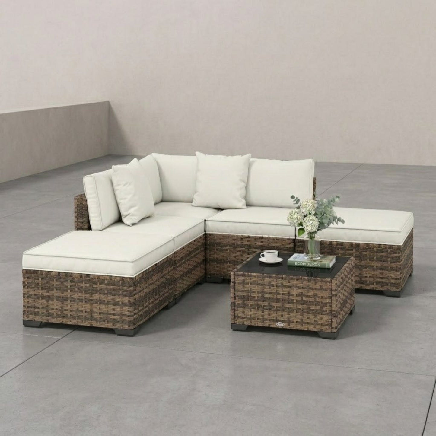 Salon de Jardin Modulable 6 Pièces en Résine Tressée | Coussins Rembourrés