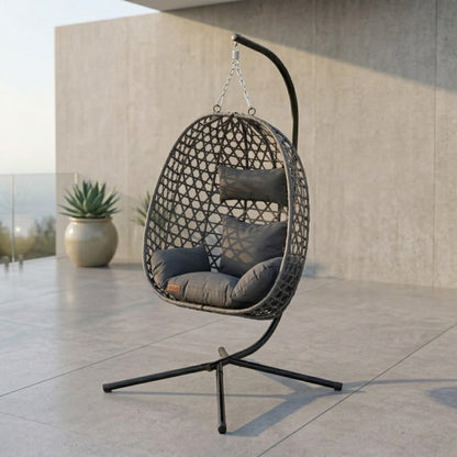 Fauteuil Suspendu Jardin - Chaise Oeuf en Rotin et Acier Galvanisé