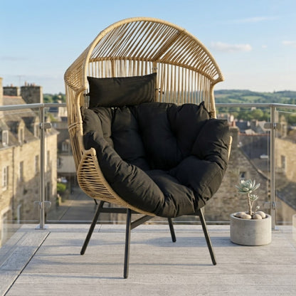 Fauteuil Oeuf de Jardin sur Pieds - Chaise Longue Design en Rotin Tressé et Acier