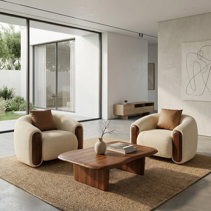 Fauteuil Accent Bouclé & Bois Massif | Fauteuil Lounge Design Contemporain
