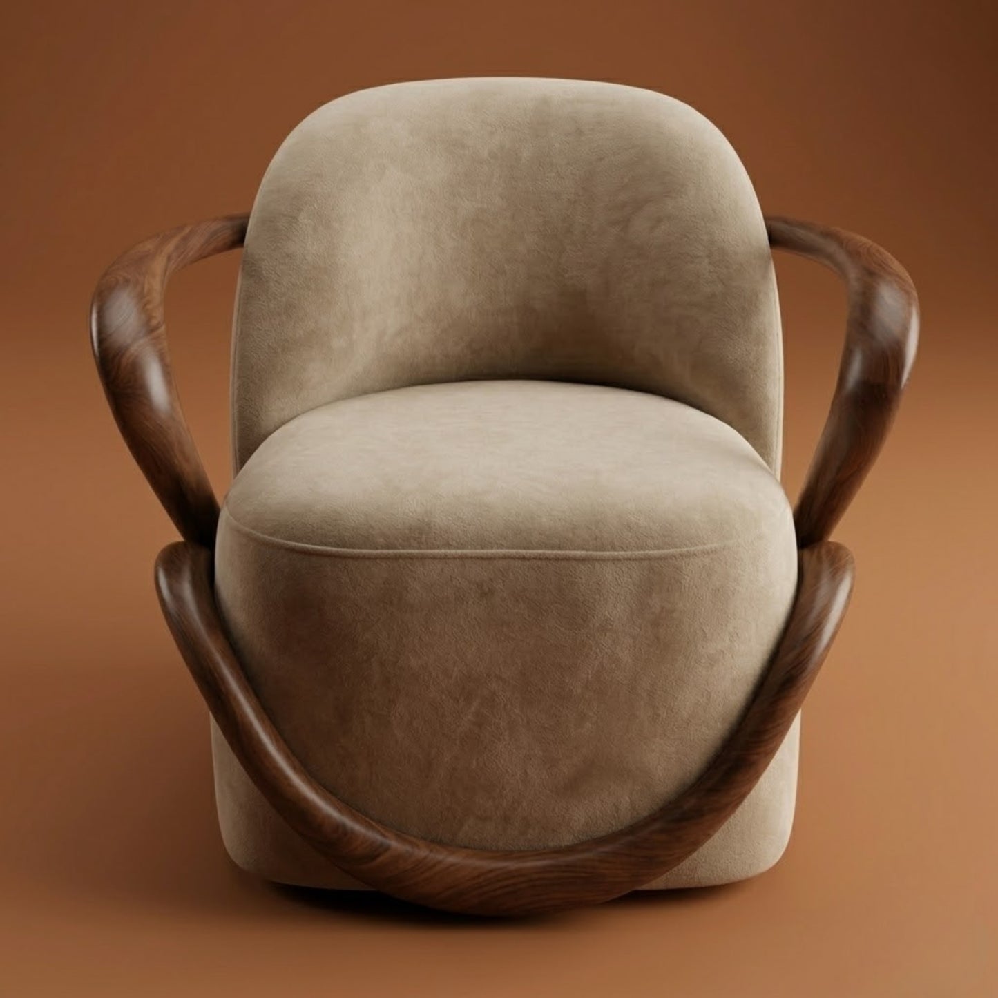 Fauteuil Lounge Sculptural en Velours & Bois | Design Contemporain