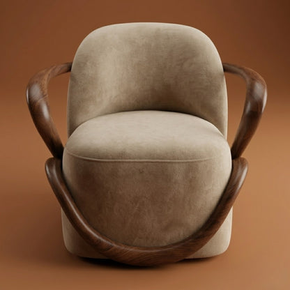 Fauteuil Lounge Sculptural en Velours & Bois | Design Contemporain
