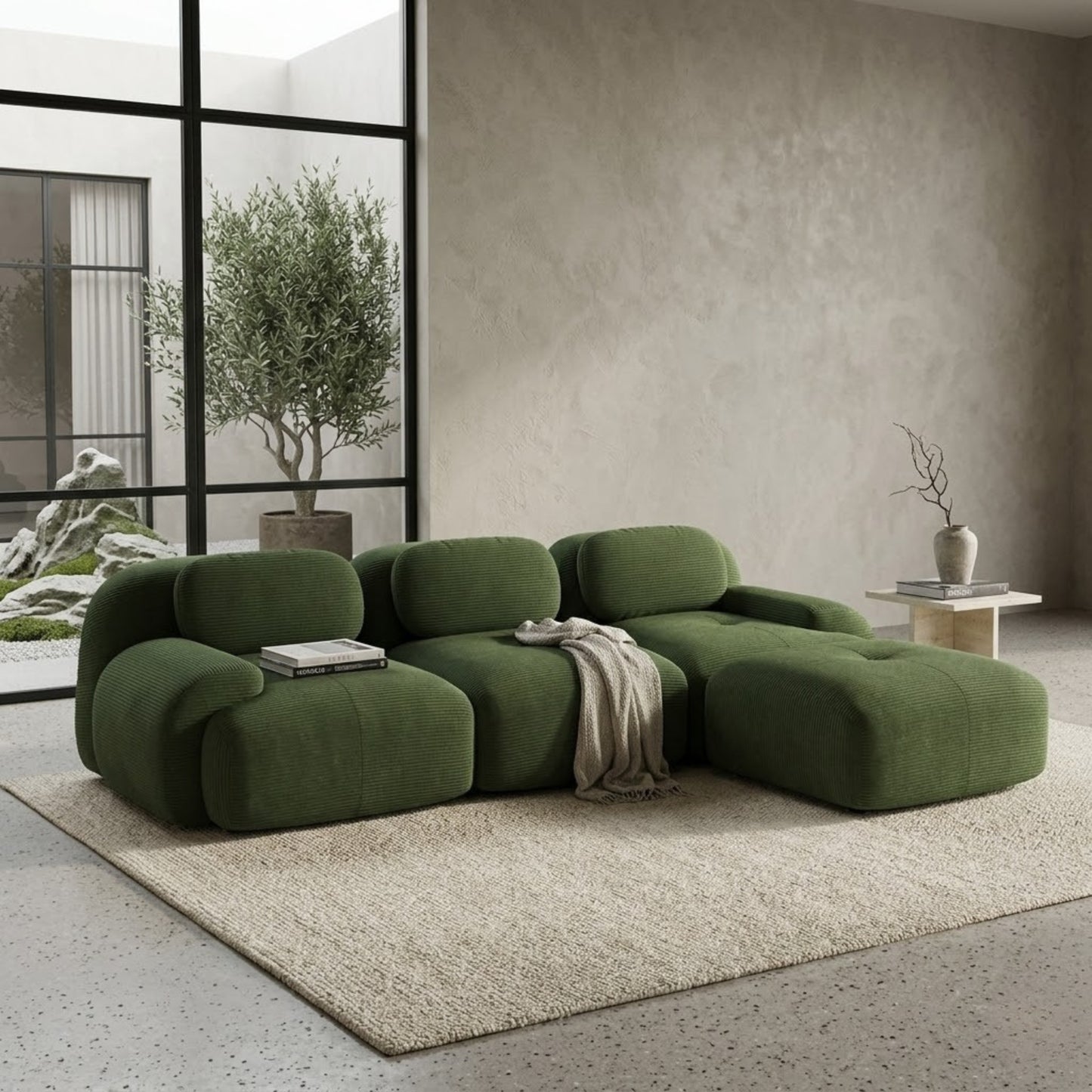 Canapé d'Angle Modulable en Velours Côtelé - Design Contemporain